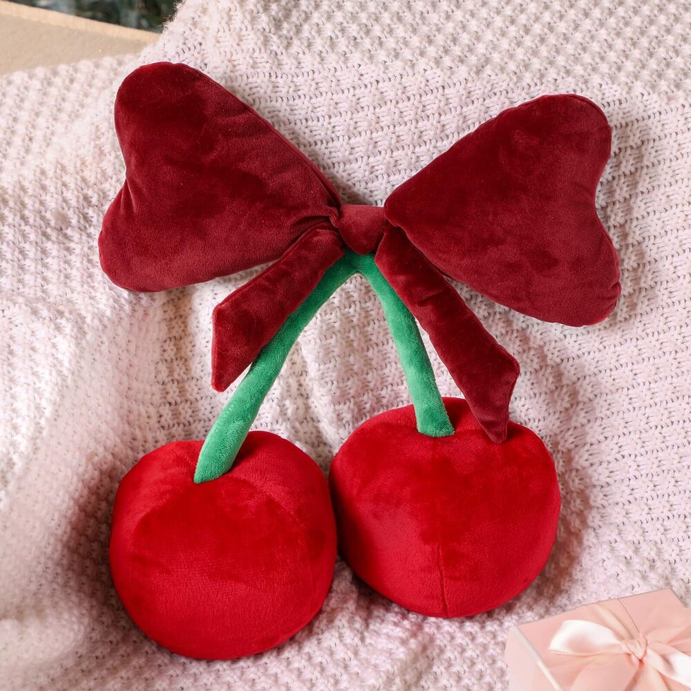 5569 Bow Pillow Cherry Throw Pillow Aesthetic Cute Coquette Room Decor
